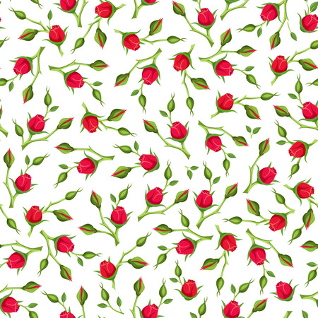 Vector seamless pattern with red rose buds on a white background.のイラスト素材