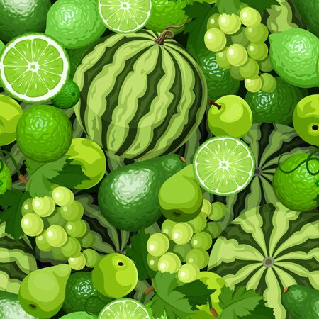 seamless background with various green fruits and berries.のイラスト素材