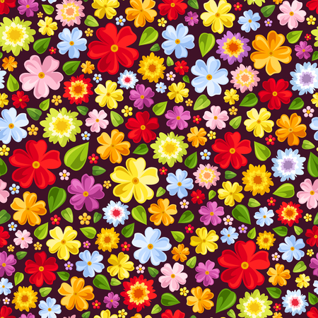 Vector seamless background with bright colorful flowers and leaves.のイラスト素材