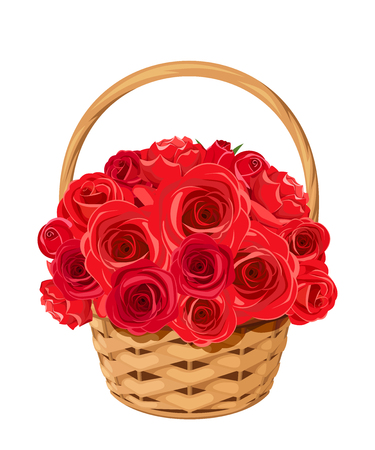 Vector basket with red roses isolated on a white background.のイラスト素材
