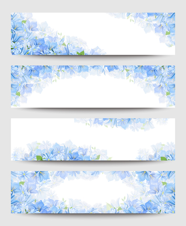 Vector web banners with blue flowers.のイラスト素材