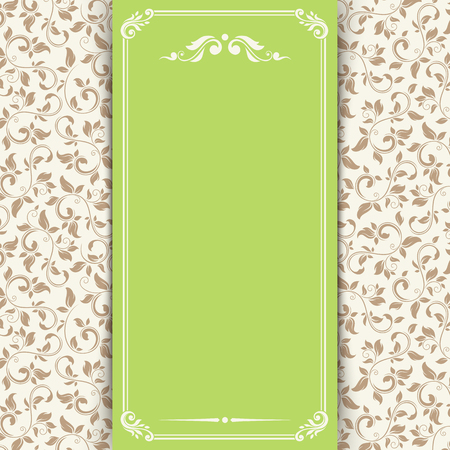 Vector green and beige invitation card with floral pattern.のイラスト素材