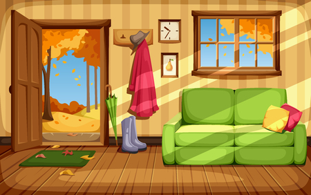 Vector cozy autumn room interior.のイラスト素材