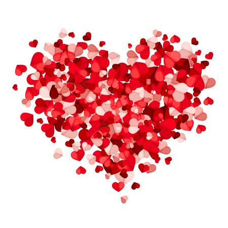 Vector Valentineâs day heart made of red and pink hearts on a white background.のイラスト素材