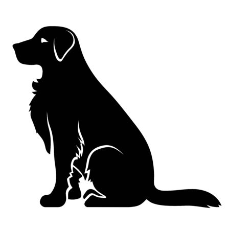 Vector black silhouette of a sitting retriever dog isolated on a white background.のイラスト素材