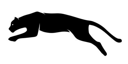 Vector black silhouette of a running panther isolated on a white background.のイラスト素材