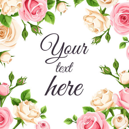 Greeting or invitation card with pink and white rose flowers.のイラスト素材