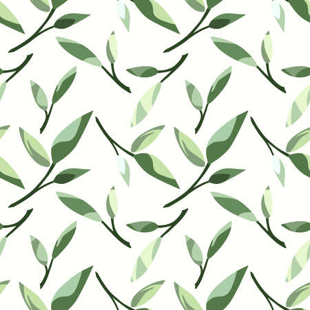 Vector seamless floral pattern with green leaves on a white background.のイラスト素材