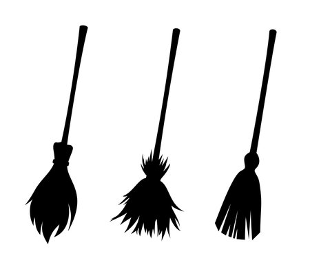 Witches brooms. Set of black silhouettes of brooms isolated on a white background. Vector illustrationのイラスト素材