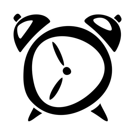 Alarm clock. Black silhouette of alarm clock isolated on a white background. Vector black and white illustrationのイラスト素材