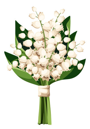Lily of the valley flowers bouquet isolated on a white background. Vector illustrationのイラスト素材