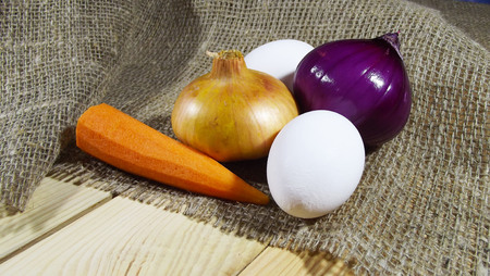 Vegetables on the background of burlap.の写真素材