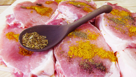 Fresh meat cut up into steaks.の写真素材