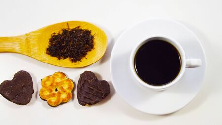 Fragrant fresh tea with sweets.の写真素材