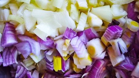 Fresh onion, diced. Cook dinner.の写真素材