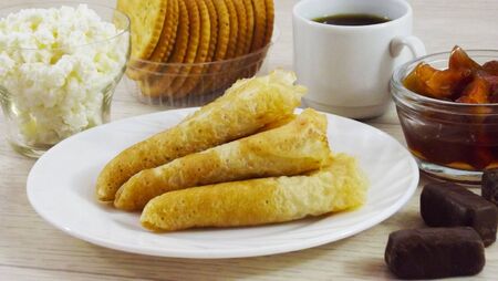 Delicious hot pancakes with  jam.の写真素材