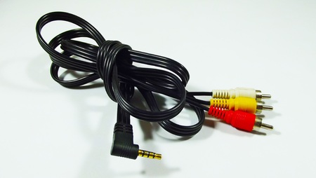 Audio and video connectors on white background.