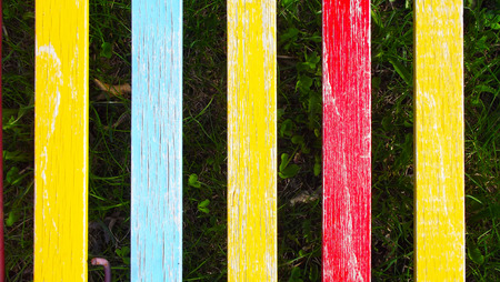 Colorful wood background and the grass.の写真素材