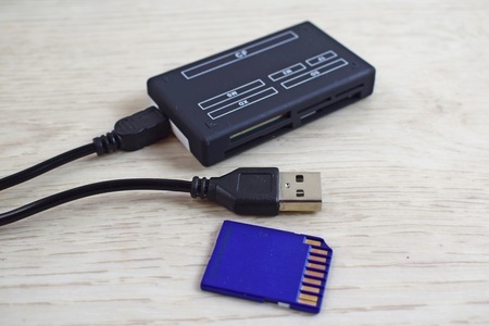 Card reader and flash drive for a computer.の写真素材