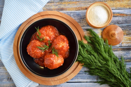 Meatballs with green background.の写真素材