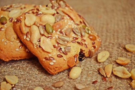 Delicious shortbread cookies with nuts, sesame seeds and seeds.Dessert for tea.の写真素材