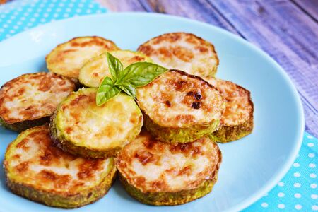 Tasty grilled zucchini on plate, closeup.の写真素材
