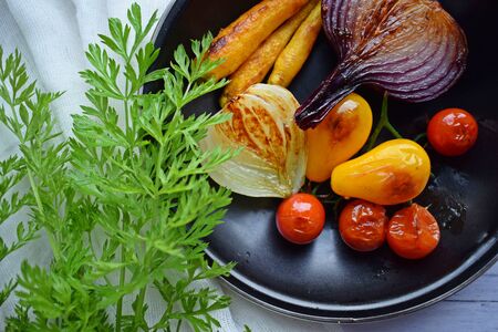 Fried vegetables.Vegetarian food.Healthy diet.Close-up view.の写真素材