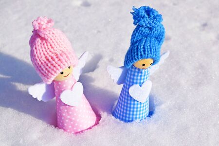 Cute Christmas angels.Merry winter holidays.Christmas card.の写真素材