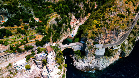 Aerial view of Amalfi Coast in Campania, Italyの写真素材