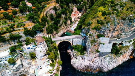 Aerial view of Amalfi Coast, Italy. Amalfi is one of the most beautiful cities in Italy.の写真素材