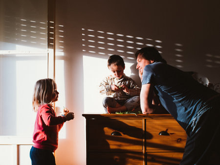 Playful Morning Family Interactionの写真素材