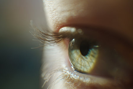 Close-Up of a Green Eye with Long Eyelashesの写真素材