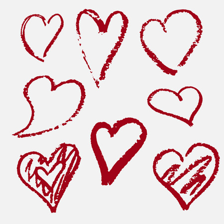 Hearts drawn by hand. Red on a white background. Hearts drawn by hand. Design element for Valentine's Day.のイラスト素材