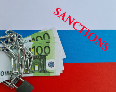 Sanctions of Europe and the European Union ban euro on territory of Russia. financial crisis ban euro conceptの写真素材