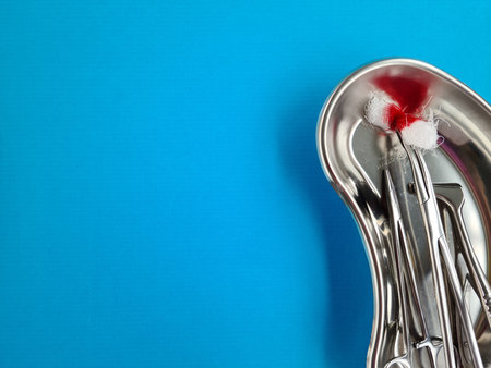 Metal tray with medical instruments for surgical operations. plastic surgery conceptの写真素材