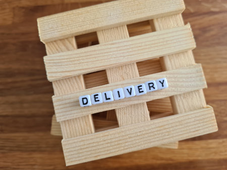 Delivery of cargo logistics services and wooden pallets. Transportation of goodsの写真素材