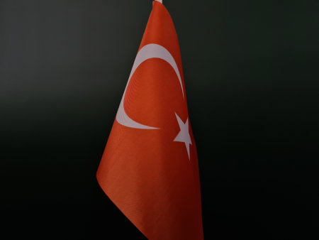 Turkish flag on a black background morning and disaster. New earthquake in Turkeyの写真素材
