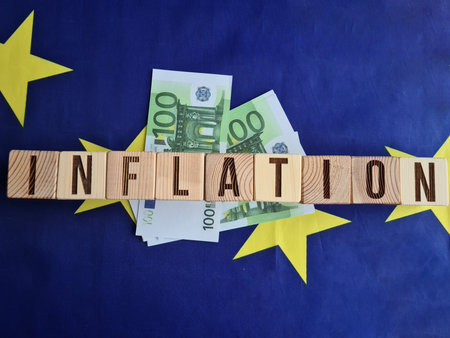European Union and euro financial system inflation and flag. Economic inflation in European countriesの写真素材