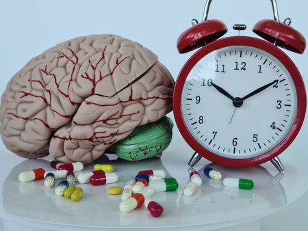Alarm clock pills and brain anatomy and insomnia treatment. Alzheimer disease and dementia treatment