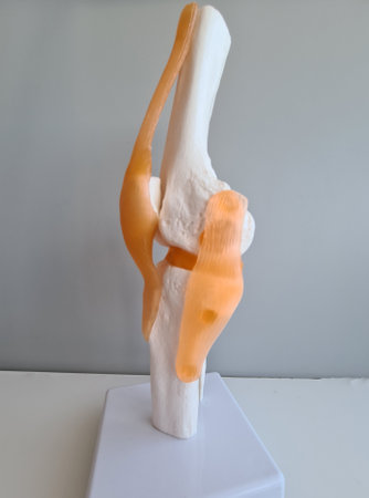 Artificial human knee joint model in medical office. Diseases of the knee joints and ligaments conceptの写真素材