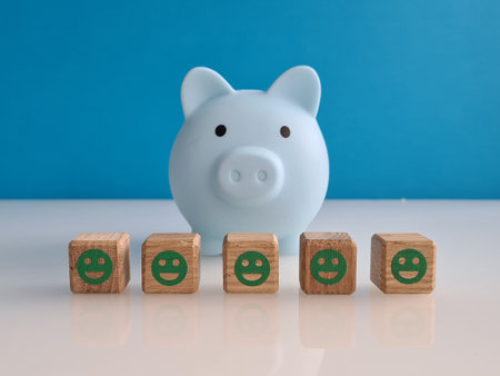 Recommendations for profitable financial investments and piggy bank. Feedback customer reviews and bank deposits conceptの写真素材