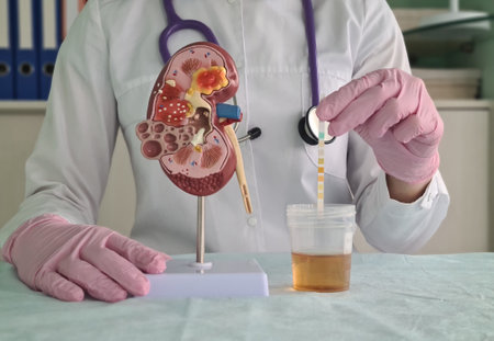 Artificial model of kidney and ureter and urinalysis. Urologist doctor with urinalysisの写真素材