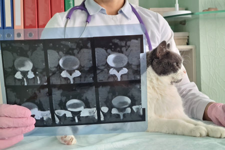 Qualified veterinarian received result of x-ray of cat internal organs. veterinary servicesの写真素材