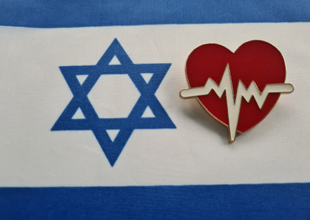 Medicine in Israel and medical banner with cardiology. Professional surgery in Israel, volunteering and warの写真素材