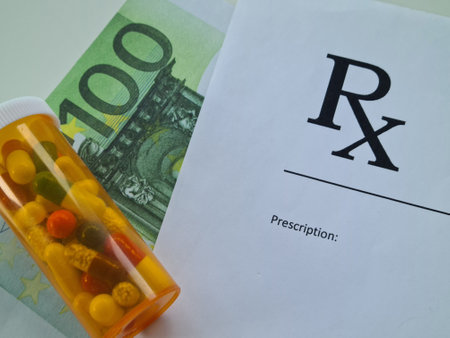 Euro bill and doctor prescription lie on doctor table in clinic closeup. The concept of corruption among doctors in Europe and the European Unionの写真素材