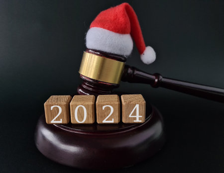 2024 block with a judge's gavel on table. Law lawyer and court decisionの写真素材