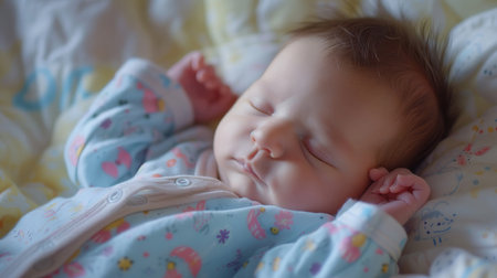 Newborn baby sleep first days of life. Cute little newborn child sleeping peacefullyの素材