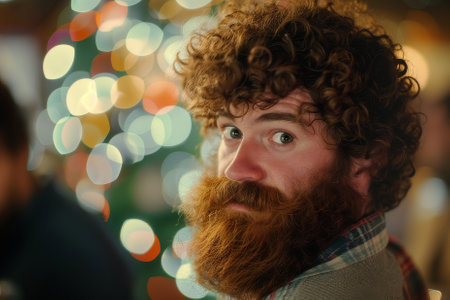 Portrait of bearded man. Irish man with red beard and moustache. Unshaven man with serious faceの素材