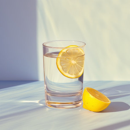 Lemonade with fresh lemon on copy space background conceptの素材