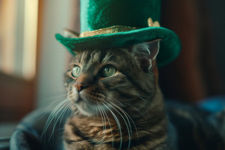 cat hat Patrick cat and green hat. happy and cat ready for St. Patrick's Dayの素材